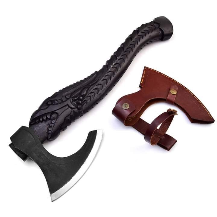 Custom Hand Forged Berserker Battle Axe High Carbon Steel High Polish Blade Beauty Full Engraved Hash Wood Handal