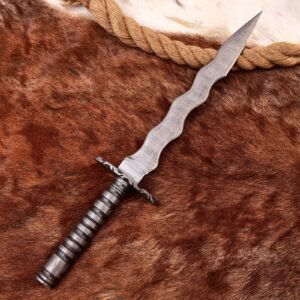Custom handmade full tang Damascus steel double-edge dagger With Leather Sheath