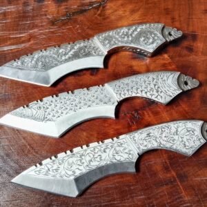 Lot Of 3 Pcs Custom Handmade Beautiful Skinning Knife Custom Engraved With Leather Sheath esigned blade with a custom engraving