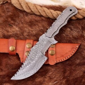 Custom Handmade Vintage Hunting Damascus Full Tang Tracker Knife With Leather Sheath Gift For Birthday anniversary father Day boyfriend