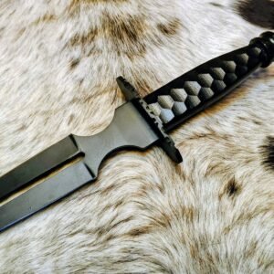 Hunting Double-Edge Dagger Knife – 10" Blade with Powder Coating & Cow Leather Sheath