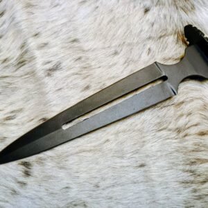 Hunting Double-Edge Dagger Knife – 10" Blade with Powder Coating & Cow Leather Sheath
