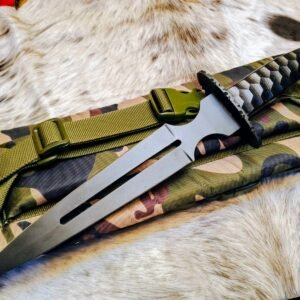 Hunting Double-Edge Dagger Knife – 10" Blade with Powder Coating & Cow Leather Sheath