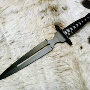Hunting Double-Edge Dagger Knife – 10" Blade with Powder Coating & Cow Leather Sheath