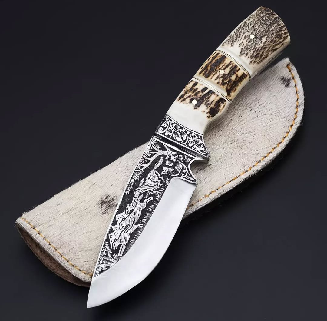 Custom Handmade J2 Steel Skinning Knife With Leather Sheath premium quality Custom Engraved Custom Handmade J2 Steel Skinning Knife With Leather Sheath premium quality Custom Engraved