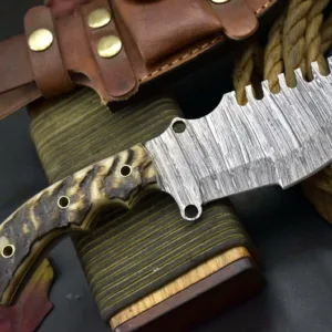 Tracker Knife Custom Damascus Steel Hunting Knife Handmade Full Tang Blade Bushcraft Camping Knife Leather Sheath Personalised Gift For Him