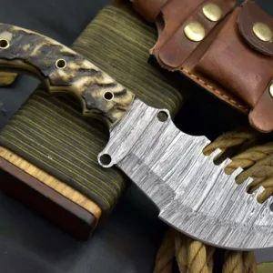 Tracker Knife Custom Damascus Steel Hunting Knife Handmade Full Tang Blade Bushcraft Camping Knife Leather Sheath Personalised Gift For Him