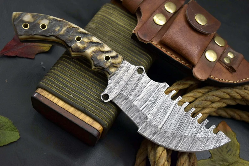 Tracker Knife Custom Damascus Steel Hunting Knife Handmade Full Tang Blade Bushcraft Camping Knife Leather Sheath Personalised Gift For Him Tracker Knife Custom Damascus Steel Hunting Knife Handmade Full Tang Blade Bushcraft Camping Knife Leather Sheath Personalised Gift For Him