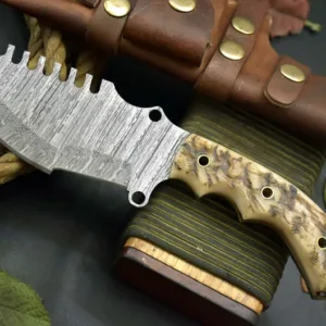 Tracker Knife Custom Damascus Steel Hunting Knife Handmade Full Tang Blade Bushcraft Camping Knife Leather Sheath Personalised Gift For Him