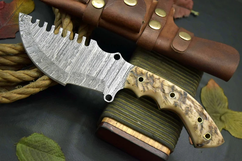 Tracker Knife Custom Damascus Steel Hunting Knife Handmade Full Tang Blade Bushcraft Camping Knife Leather Sheath Personalised Gift For Him Tracker Knife Custom Damascus Steel Hunting Knife Handmade Full Tang Blade Bushcraft Camping Knife Leather Sheath Personalised Gift For Him