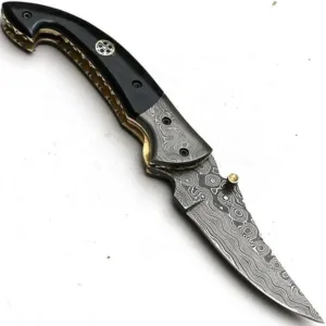 Custom Handmade Damascus Steel, Bone Handle, pocket knife, liner lock folding knife