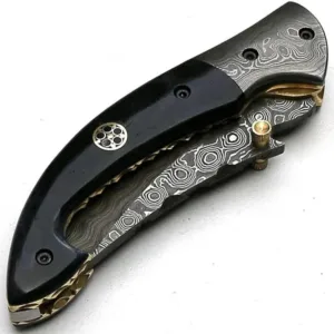 Custom Handmade Damascus Steel, Bone Handle, pocket knife, liner lock folding knife
