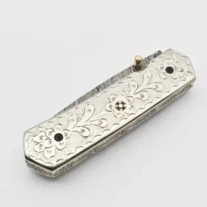 Personalized Custom Damascus Steel Folding Knife Pocket Knife Handle Made with Yellow Brass Best Gift with for Father's Leather Sheath