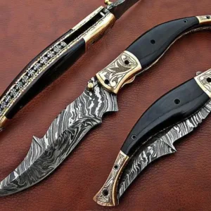 Handmade Damascus Steel Pocket Folding Knife Ram Horn Handle Birthday Gift Folding Knives Groomsmen Gift Anniversary Gift Men Christmas Gift