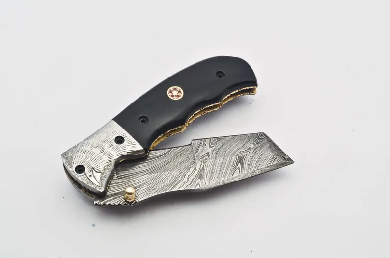 Personalized Custom Damascus Steel Folding Knife Pocket Knife Handle Made with Wood Best Gift with for Father’s Leather Sheath Personalized Custom Damascus Steel Folding Knife Pocket Knife Handle Made with Wood Best Gift with for Father's Leather Sheath