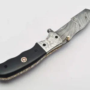 Personalized Custom Damascus Steel Folding Knife Pocket Knife Handle Made with Wood Best Gift with for Father's Leather Sheath