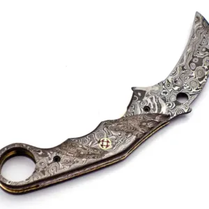 Custom Damascus Steel Karambit Folding Knife Pocket Knife Handle Made with Damascus Best Gift with for Father's Leather Sheath