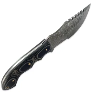 Custom Handmade Damascus Steel 10 Inches Tracker Knife - Perfect Grip Black Micarta Handle