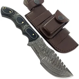 Custom Handmade Damascus Steel 10 Inches Tracker Knife - Perfect Grip Black Micarta Handle