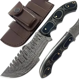 Custom Handmade Damascus Steel 10 Inches Tracker Knife - Perfect Grip Black Micarta Handle