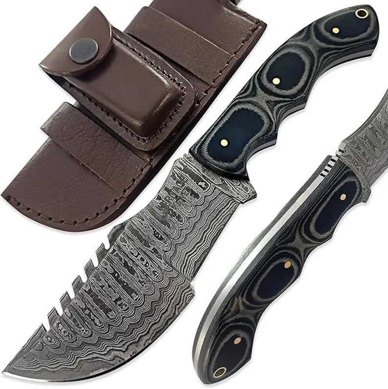 Custom Handmade Damascus Steel 10 Inches Tracker Knife - Perfect Grip Black Micarta Handle Custom Handmade Damascus Steel 10 Inches Tracker Knife - Perfect Grip Black Micarta Handle