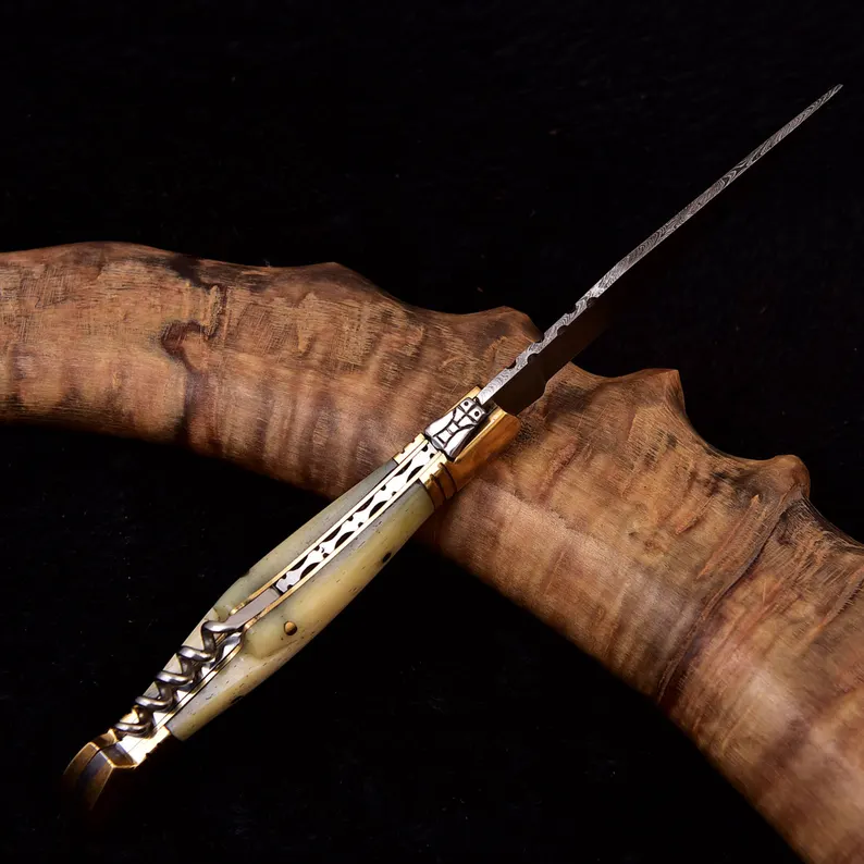 Handmade Damascus Pocket Knife – Corkscrew Folding Knife – Folding Blade EDC Knife for Outdoors & Camping Handmade Damascus Pocket Knife - Corkscrew Folding Knife - Folding Blade EDC Knife for Outdoors & Camping