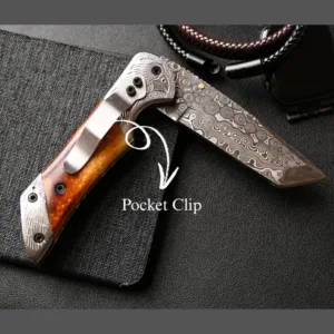 Handforged Damascus Steel 7.5" Folding Pocket Knife for Camping and outdoors, Perfect gift for him on Anniversary, Christmas & New Year