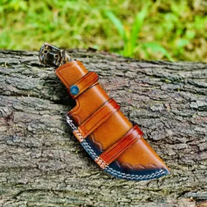 Handmade Damascus Steel Hunting Knife with Wooden Handle – 10.5” Overall | Tactical Survival Knife with Leather Sheath