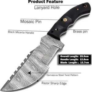 Custom Handmade Damascus Steel Hunting Tracker Knife with Horizontal and Scout Carry Leather Sheath