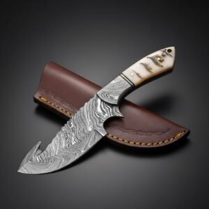 Custom Handmade premium quality Fix Blade Damascus Skinner knife With Cow Leather Sheath