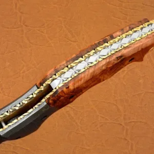 Damascus Karambit Folding Knife, 8.5" Damascus Steel Bolster Point Blade, Olive Wood, Pocket Knife, Razor Sharp