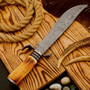 5" Rare Custom Handmade Damascus Steel Hunting Bowie Knife W/ Leather Sheath