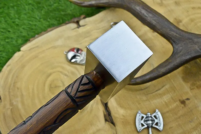 il_794xN.6864072305_f2dm Custom Handmade Premium Quality Nordic War Hammer Carved Viking Handle Leather Grip