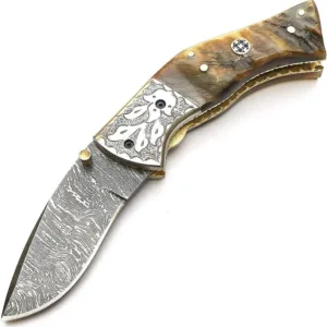 Damascus Folding Knife, Pocket Folding Knife, Handmade Folding Knife, Camping Knife, Hunting Knife, Pocket Knife