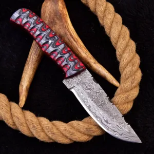 Handmade Damascus Steel Skinner Skinner Knife & High Quality Italian Style Leather Sheath