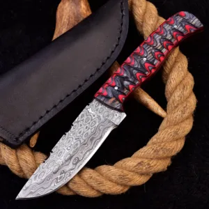 Handmade Damascus Steel Skinner Skinner Knife & High Quality Italian Style Leather Sheath