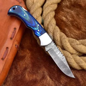 Handmade Damascus Steel Pocket Knife Folding Knife Wood Handle, Groomsmen Gifts, Anniversary & Wedding Gifts, Birthday Gift, Gift for Men