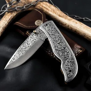 Hand Engraved Folding Knife – Custom Pocket Knife | Personalized Knife Gift for Men | Handmade EDC Knife | Artisan Knife, Anniversary Gifts