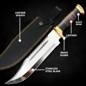 5'' Crocodile Dundee Bowie Knife with Leather sheath - Hunting Survival knife for Camping, Luxury Groomsmen Gift Wedding Gift Best Gift