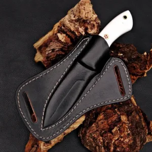 Handcrafted D2 steel skinner Knife with Resin Handle & Italian Leather Sheath – Hunting Collectible Gift