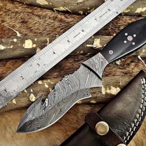 Custom Hand Forged Damascus Steel gut hook Skinner Knife,Bull Horn Handle,gift for husband