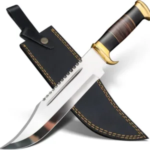 5'' Crocodile Dundee Bowie Knife with Leather sheath - Hunting Survival knife for Camping, Luxury Groomsmen Gift Wedding Gift Best Gift