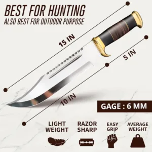 5'' Crocodile Dundee Bowie Knife with Leather sheath - Hunting Survival knife for Camping, Luxury Groomsmen Gift Wedding Gift Best Gift