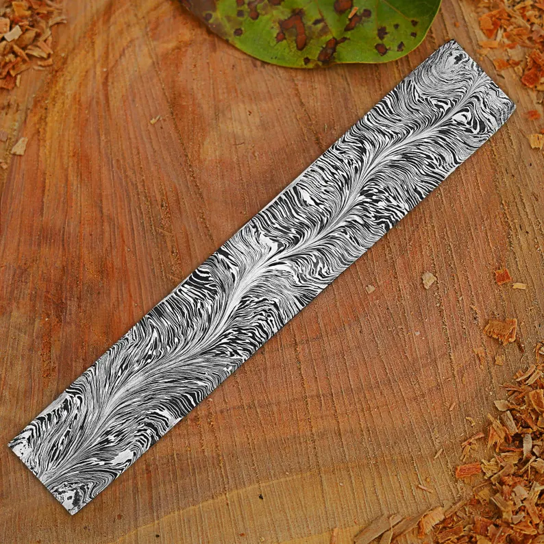 Damascus Steel Billet: 12 Inch Feather Pattern Knife Making Blank Damascus Steel Billet: 12 Inch Feather Pattern Knife Making Blank
