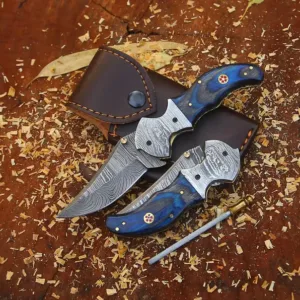 Handmade Damascus Pocket Knife – Folding Knife with Pakka Wood Handle, Unique Gift for Men, Groomsmen, Collectors, Hunting or Outdoor Knife