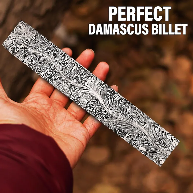 Damascus Steel Billet: 12 Inch Feather Pattern Knife Making Blank Damascus Steel Billet: 12 Inch Feather Pattern Knife Making Blank