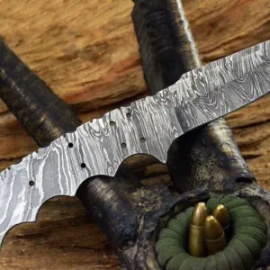 8" Custom Handmade Damascus Skinner Blank Blade Knife Full Tang