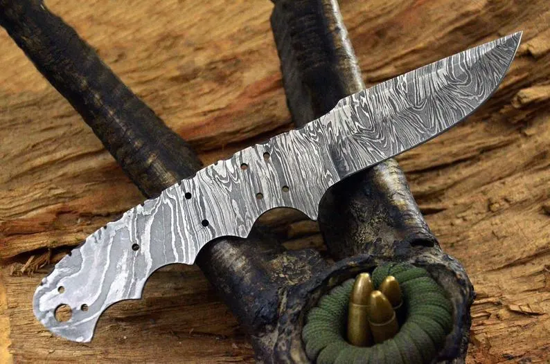 8″ Custom Handmade Damascus Skinner Blank Blade Knife Full Tang 8" Custom Handmade Damascus Skinner Blank Blade Knife Full Tang