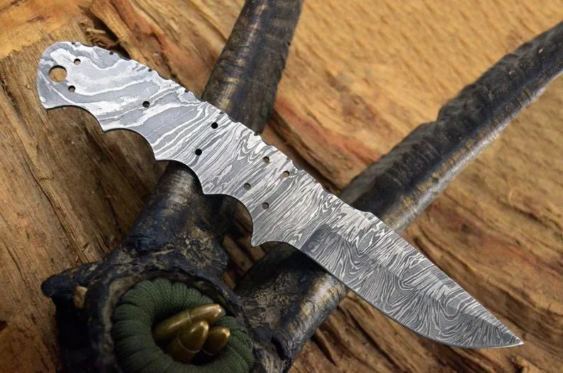 8″ Custom Handmade Damascus Skinner Blank Blade Knife Full Tang 8" Custom Handmade Damascus Skinner Blank Blade Knife Full Tang