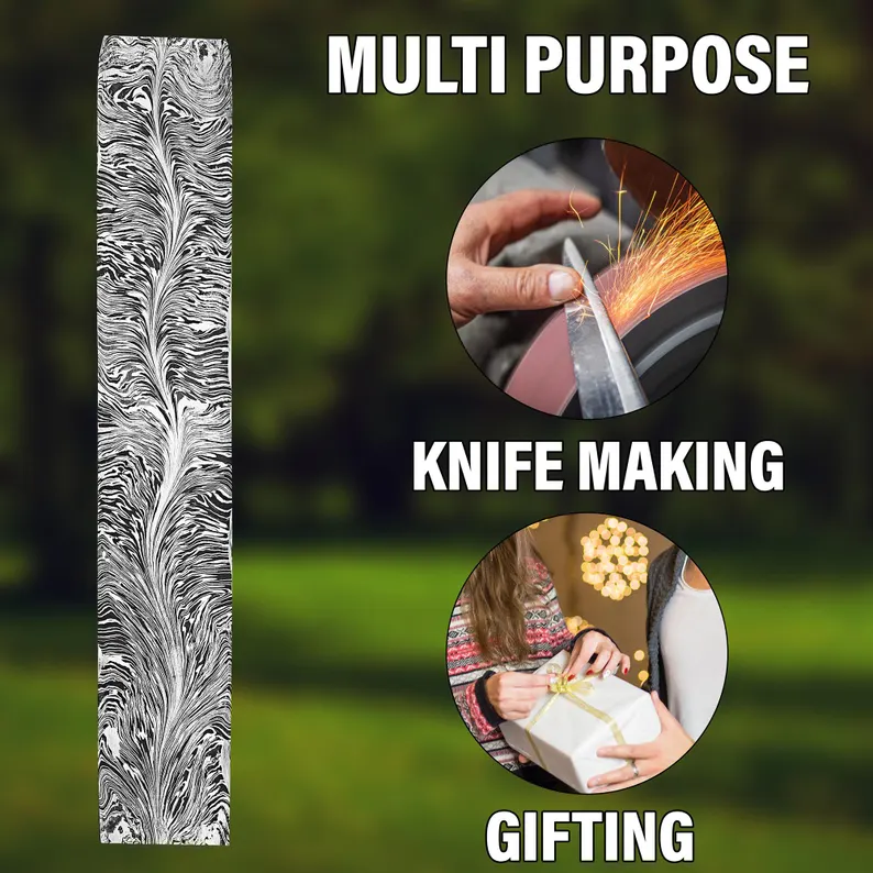 Damascus Steel Billet: 12 Inch Feather Pattern Knife Making Blank Damascus Steel Billet: 12 Inch Feather Pattern Knife Making Blank